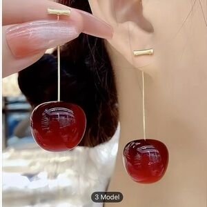New Beautiful Cherry Dangling Earrings Wine Red Translucent Cherry